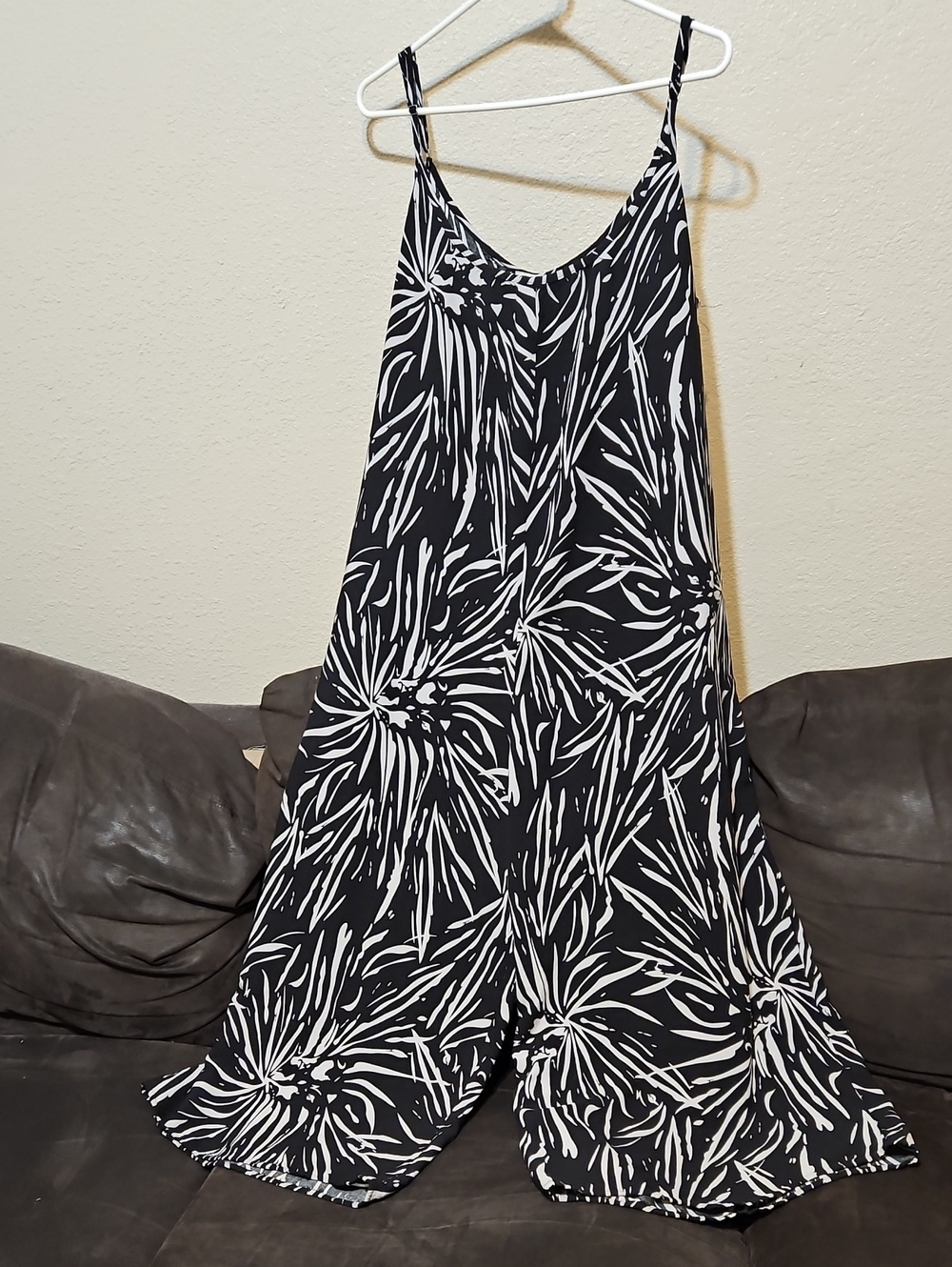 Black & White Floral-Print Spaghetti-Strap Cropped Jumpsuit
